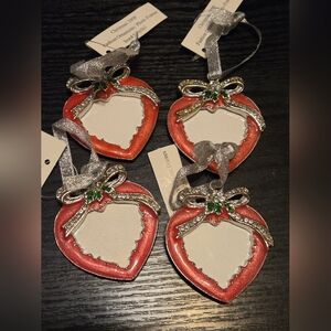 Set Of 4 Metal Heart Picture Frame 2x2" Ornaments Valentine's Day
